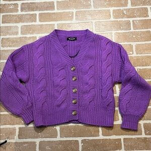 NAADAM Purple Cable-Knit Button Front Cardigan